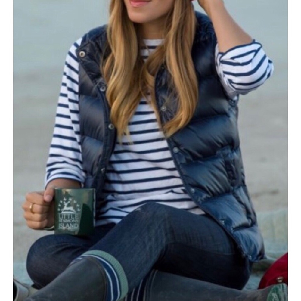 J.Crew Shiny Puffer Down Vest-Navy-XS